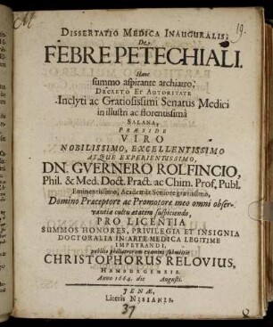 Dissertatio Medica Inauguralis, De Febre Petechiali