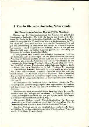 I. Verein für vaterländische Naturkunde