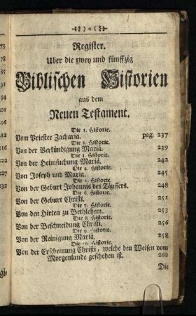 Register Über die zwey und fünffzig Biblischen Historien aus dem Neuen Testament