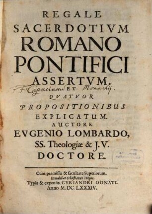 Regale sacerdotium romano pontifici assertum