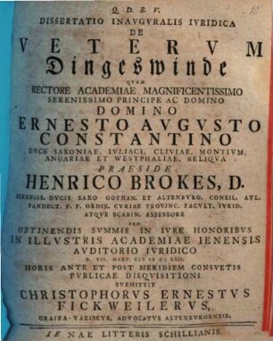 Dissertatio inavgvralis ivridica de veterum Dingeswinde