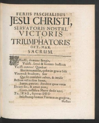 Feriis Paschalibus Jesu Christi, Servatoris Nostri, Victoris Et Triumphatoris ...
