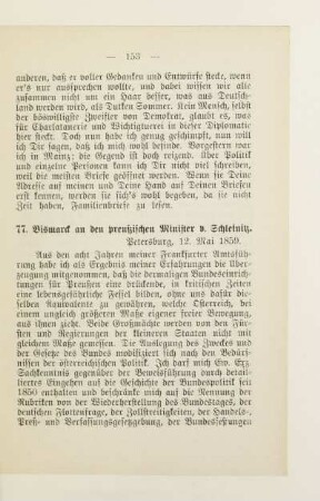 77. Bismarck an den preußischen Minister v. Schleinitz