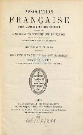 Comptes rendus de la ... session. 20. 1891, Partie 1
