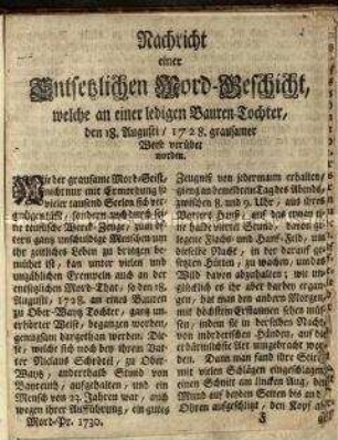 Bericht über den Mord an einer Bauerntochter