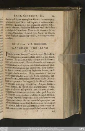 Epistola VII. Mediolanum. Francisco Turriano suo S. D.