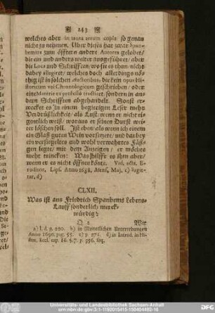 CLXII. Was ist aus Friedrich Sphanhems Lebens-Lauff sonderlich merckwürdig?