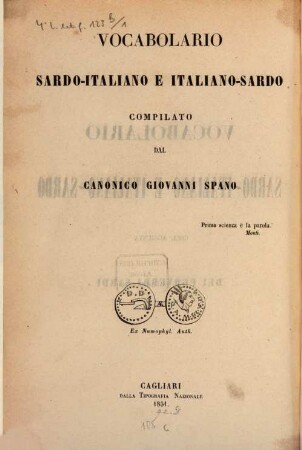 Vocabolario sardo-italiano e italiano-sardo : Proverbj Sardi. Lettera). 1