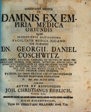 Dissertatio Medica De Damnis Ex Empiria Medica Oriundis