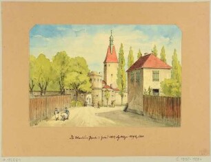 Das Mandauer Tor in Zittau in der Oberlausitz von außen im Zustand von 1825 vor dem Abbruch 1829 bzw. 1831