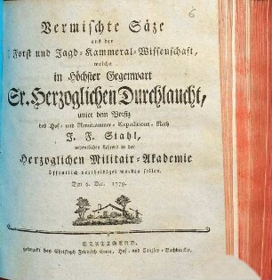 Vermischte Säze aus der Forst und Jagd-Kammeral-Wissenschaft