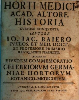 Horti medici Academiae Altdorfens. historia