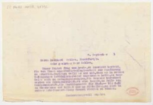 Brief an Bernhard Sekles : 07.09.1921