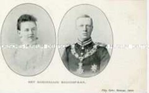 Postkarte zur Hochzeit von Königin Wilhelmina von Holland mit Herzog Heinrich von Mecklenburg