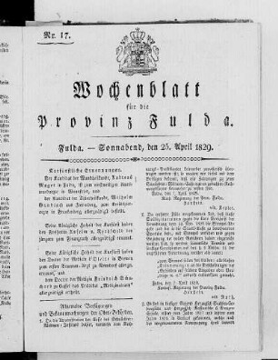 Nr. 17, Ausgabe vom 25. April 1829
