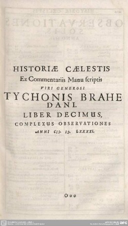 HISTORIAE CAELESTIS ... LIBER DECIMUS ...
