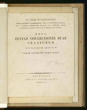 Io. Frid. Blumenbachii Nova pentas collectionis suae craniorum diversarum gentium : tanquam complementum priorum decadum