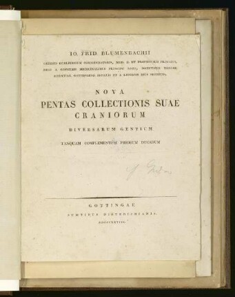Io. Frid. Blumenbachii Nova pentas collectionis suae craniorum diversarum gentium : tanquam complementum priorum decadum