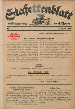 1918: Kriegszeitung der 4. Armee