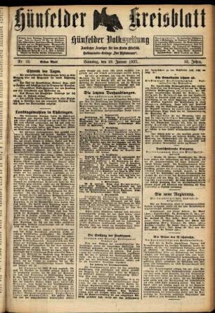 Erste Ausgabe vom Samstag, den 29. Januar 1927.