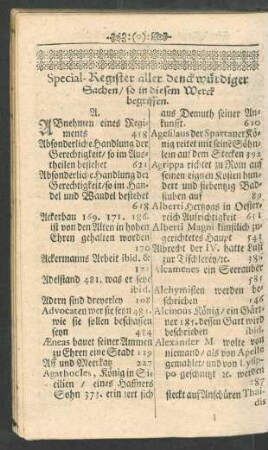 Special - Register aller denkwuerdiger Sachen, so in diesem Werck begriffen.