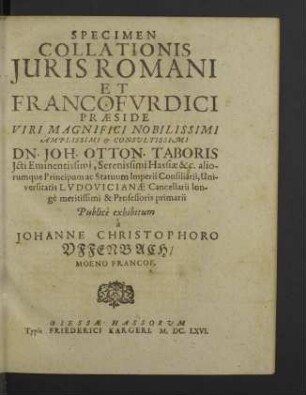 Specimen Collationis Juris Romani Et Francofvrdici