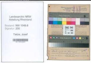 Entnazifizierung Josef Tietze , geb. 05.09.1910 (Schlosser)