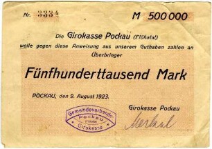 Anweisung über Fünfhunderttausend Mark