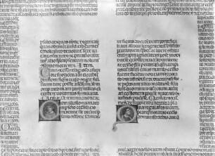 Glossa Joannis Andreæ in Clementinas — Initiale C und Q mit männlichen Köpfen, Folio fol. 8 v