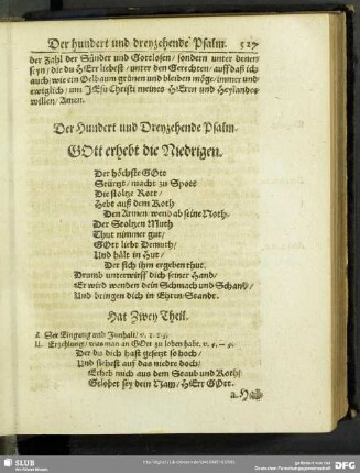 Der Hundert und Dreyzehende Psalm. Gott erhebt die Niedrigen