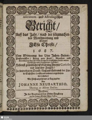 Astronom- und Astrologischer Bericht
