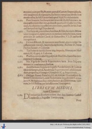 Libri Cvm Medici, tum Chemici.