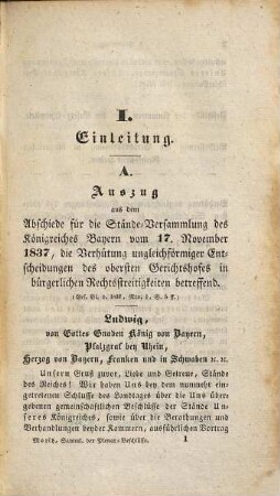 Sammlung sämmtlicher Plenar-Beschlüsse des Oberappellationsgerichts des K. Bayerns in bürgerl. Rechtsstreitigkeiten : nebst d. Prajudicien-Ges. v. 17.11.37 u. den dazu geh. Motiven