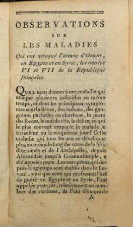 Observations sur la maladie appelée peste