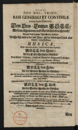 Deo Uni-Trino, Basi Generali Et Continuae totius hujus Universi: Dem Drey-Einigen Gott