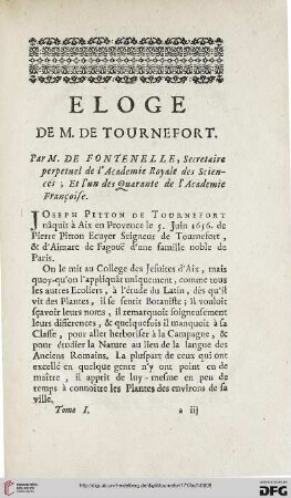 Eloge de M. de Tournefort