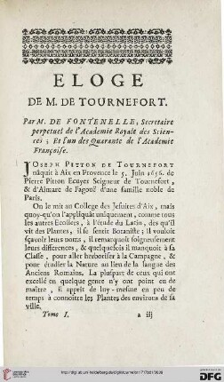 Eloge de M. de Tournefort