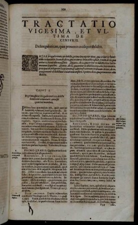 Tractatio Vigesima, Et Ultima De Censuris. De Irregularitate, quæ prouenit ex aliquo delicto.