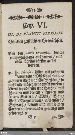 Cap. VI. III. De Plantis Fibrosis. Von den zaselichten Gewächsen