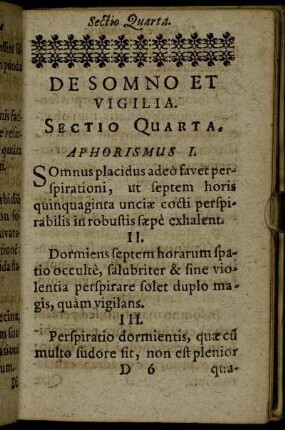 Sectio Quarta. De Somno et Vigilia
