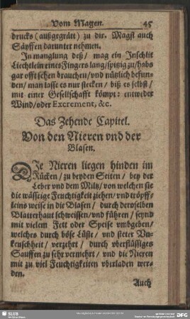 Das Zehende Capitel. Von den Nieren und der Blasen