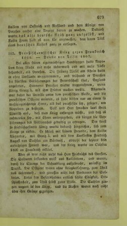 112. Preußisch-russischer Krieg gegen Frankreich 1806. - Friede von Tilsit 1807