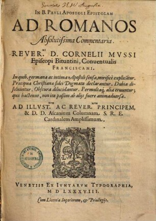In B. Pavli Apostoli Epistolam Ad Romanos Absolutissima Commentaria