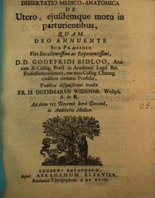 Diss. ... de utero, eiusque motu in parturientibus
