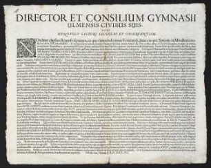 Director Et Consilium Gymnasii Ulmensis Civibus Suis...