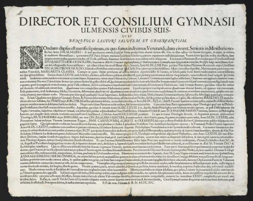 Director Et Consilium Gymnasii Ulmensis Civibus Suis...