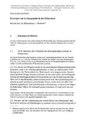 Konzepte zur Lexikographie in der Diskussion. Bericht über die Diskussion - Resümee
