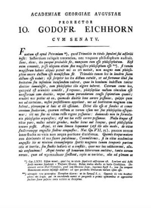 ACADEMIAE GEORGIAE AVGVSTAE PRORECTOR 10. GODOFR. EICHHORN CVM SENAT V.