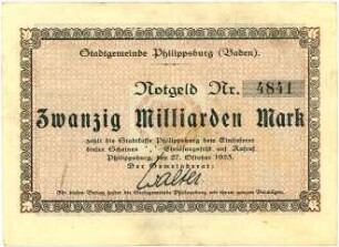 Geldschein / Notgeld, 20 Milliarden Mark, 27.10.1923