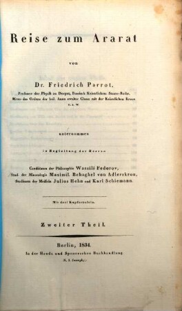 Reise zum Ararat : untenommen in Begleitung d. Herren Wassili Fedorov, Maximilian Behaghel von Adlers-Kron, Julius Hehn u. Karl Schiemann ; mit vier Kupfertafeln und einer Karte, [2]. Wissenschaftliche Abhandlungen